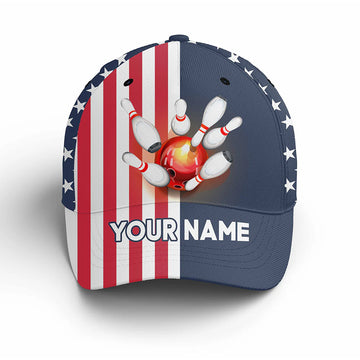 Macorners Personalized Bowling 3D Cap, Custom Bowling Hat for Men Women, Bowling Pin & Ball Cap with Name