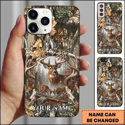 Maxcorners Deer Hunting Forest Skull Buck Rustic Camo Art Multicolor Options Personalized Name 3D Phonecase