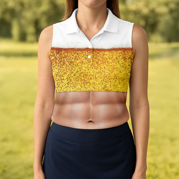 Maxcorners Bubbly Beer Foam Faux Abs Sleeveless Crop Golf Shirt, Golf Tops For Women, Ladies Golf Top LM1507