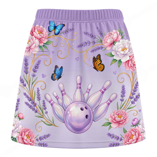 Maxcorners Customized Bowling Trouser Skirts With Shorts Underneath, Bowling Butterfly And Floral Scroll With Pockets