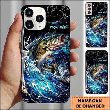 Maxcorners Bass Electric Wave Splash Dark Blue Art Personalized Name Phone Case