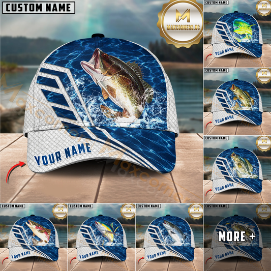 Maxcorners Fishing Blue Lake Angler Personalized 3D Cap  (13 Fish Species)