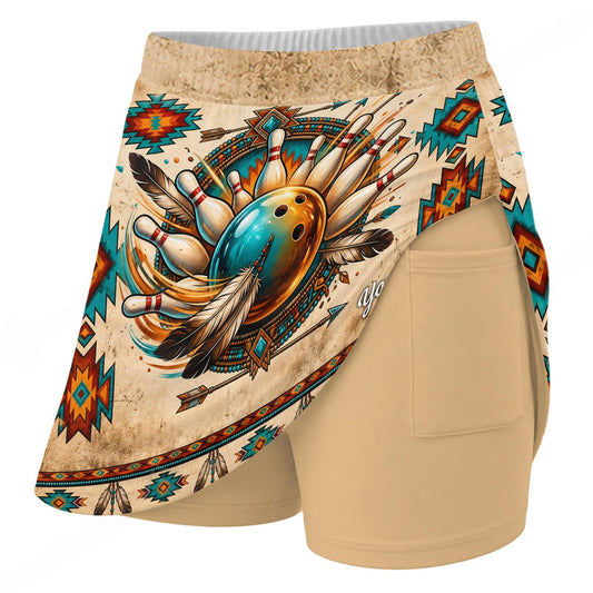 Maxcorners Customized Bowling Trouser Skirts With Shorts Underneath, Bowling Native American With Pockets