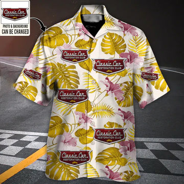 Maxcorners Personalized Car Hawaiian Shirt "Vintage Car Club You Want Tropical Style" Custom Photo Car Aloha Shirts - Golden Version