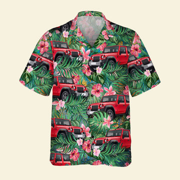 Maxcorners Personalized "Jeep and Floral" Hawaiian Shirt, Custom Photo Car Aloha Shirts