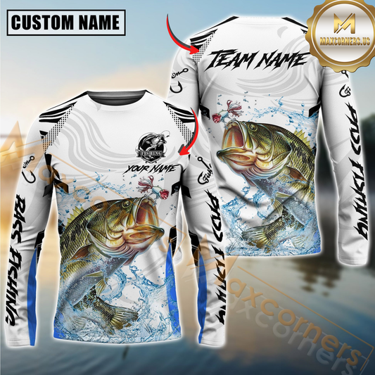 Maxcorners Fishing White Black Curve Pattern Design Custom Name & Team Name 3D Shirts