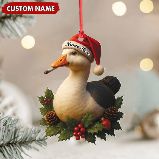 Maxcorners Personalized Funny Duck Smoking Acrylic Christmas Ornament - Custom Name Holiday Gift for Hunters & Outdoor Lovers LM0411