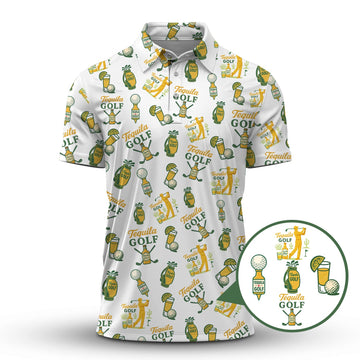 Maxcorners Golf Shirt For Men's, Tequila Golf Pattern Polos, Drink & Golf Shirts, Funny Men Golf Gift