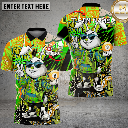 Maxcorners Rabbit Billiards Shirt Funny Cute Graffiti Style Multi Options Personalized Name, Team Name Unisex 3D Shirt (4 Colors)