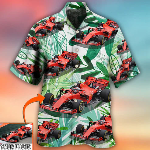 Car Formula One Tropical Custom Photo - Hawaiian Shirt, Personalized Hawaiian Shirt
