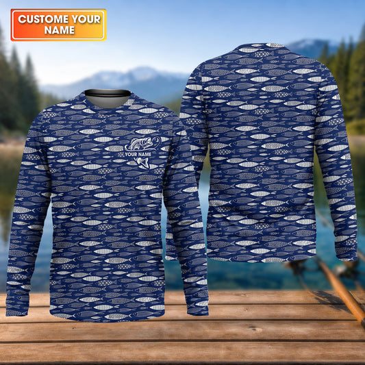 Maxcorners Personalized Baitfish Fishing Shirt With Custom Name, UPF Long Sleeve Shirts, Fishing Shirt, Fishing Shirts For Men