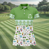Maxcorners Custom Name Green Argyle Golf Icons Pattern Golf Shirt, Women’s Golf Polo, Golf Tops For Women, Printed Golf Shirt LM1507