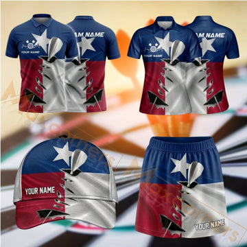 Maxcorners Darts Texas Flag Dartboard Design Personalized Team Sportswear Set - Polo Shirt, Cap & Skorts