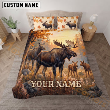 Maxcorners Moose Hunting Mountain Forest Custom Name 3D Bedding Set