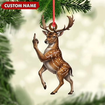 Maxcorners Deer Hunting Middle Finger Gesture Personalized Deer Hunter Gift Customized Name 3D Keychain And Ornament
