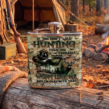 Maxcorners Hunting Funny Deer Hunting Quote Woodland Design Personalized Name 3D Hip Flask