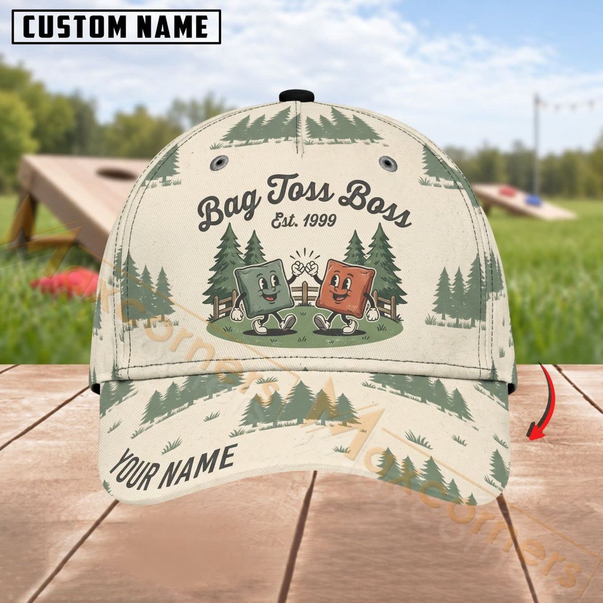 Maxcorners Cornhole Bag Toss Boss Camping Design Personalized Name 3D Cap