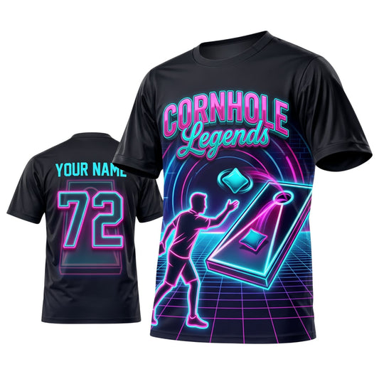 Maxcorners Cornhole Neon Legends Personalized Name 3D Unisex Shirt