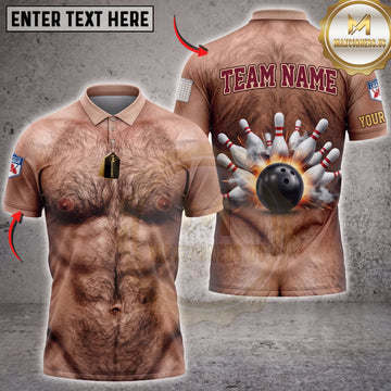 Maxcorners Bowling Muscular Six Pack Bowling Ball Pins Personalized Name 3D Unisex Shirt
