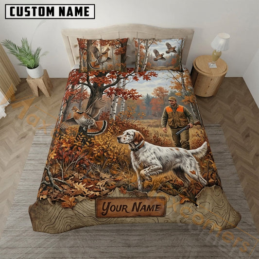Maxcorners Pheasant Hunting Pointer Dog Autumn Forest Bedding Set 3D Print Custom Name