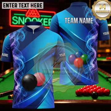 Maxcorners Snooker Electric Blue Cyan Smoke Personalized Name 3D Unisex Shirt