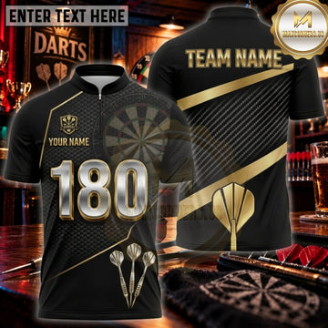 Maxcorners Darts Black Gold 180 Triple Dart Personalized Name 3D Unisex Shirt
