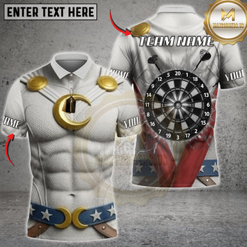 Maxcorners Darts White Gold Muscular Armor Classic Black Dartboard Personalized Name 3D Unisex Shirt