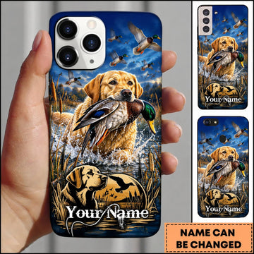 Maxcorners Duck Hunting German Shorthaired Pointer American Flag Marsh Adventure Personalized Name 3D Phone Case - Yellow Labrador Retriever