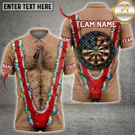 Maxcorners Darts Funny Hairy Chest Canadian Maple Leaf Dartboard Personalized Name 3D Unisex Shirt