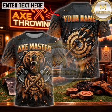 Maxcorners Axe Throwing Dark Skull Axe Master Personalized Name 3D Unisex Shirt