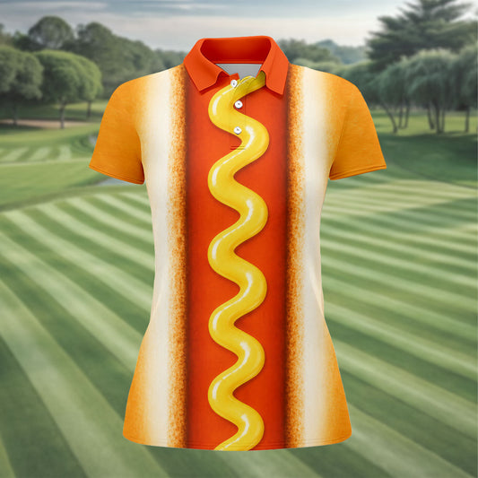 Maxcorners Hot Dog Suit Golf Shirt, Humorous Food Lover Pattern, Golf Shirt For Women LM1507