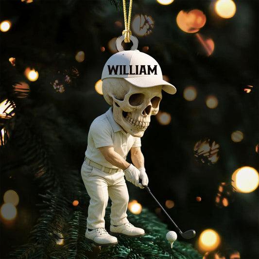 Maxcorners Skeleton Golfer With White Golf Outfit Acrylic Ornaments, Golf Christmas Gifts, Funny Golf Presents LM1611