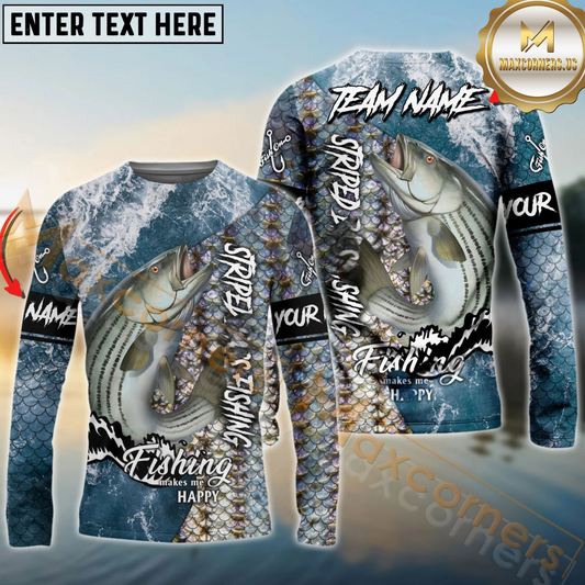 Maxcorners Fishing Skin Seawave Personalized Name, Team Name 3D Long Sleeve Shirt