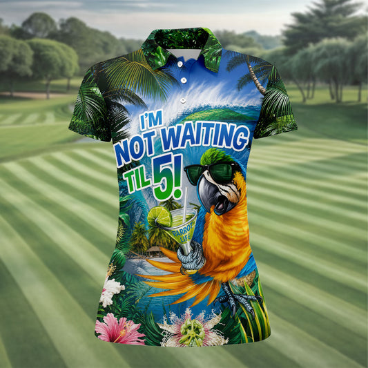 Maxcorners Parrot Life Not Waiting Til 5 Tropical Golf Shirt, Golf Tops For Women, Women’s Golf Apparel, Printed Golf Shirt LM1507