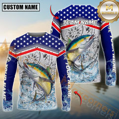 Maxcorners Tuna Fishing American Anchor Compass Lighthouse Graphic Custom Name & Team Name 3D Shirts