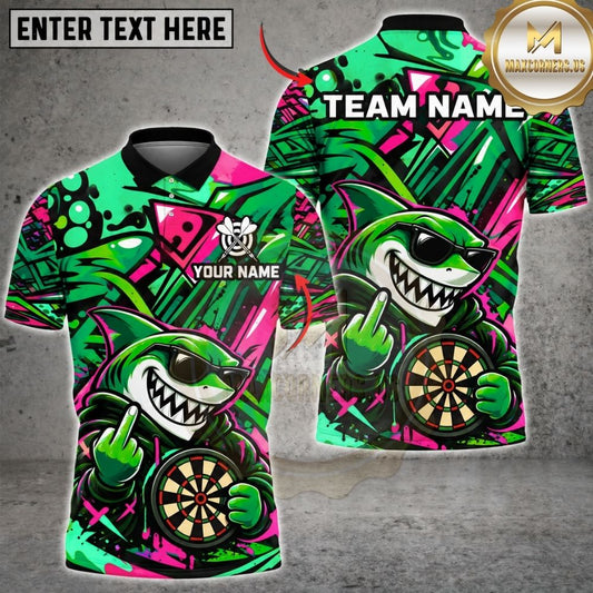 Maxcorners Darts Cool Shark Sunglasses Middle Finger Target Board Graffiti Artwork Multicolor Customized Name, Team Name 3D Shirts