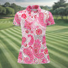 Maxcorners Pink Paisley Floral Pattern Golf Shirt, Golf Tops For Women, Hawaiian Golf Shirt, Women’s Golf Apparel LM1507