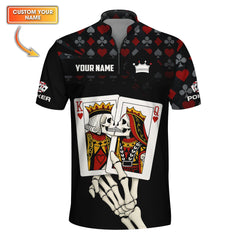 Maxcorners Custom Funny Skeleton Poker Shirt, King & Queen Playing Card Polos, Gifts For Poker PlayersLM1009