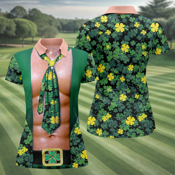 Maxcorners Funny St Patrick's Day Shamrock Golf Shirt, Women's Golf Shirts, Ladies Golf Polos, Women's Polo Shirt