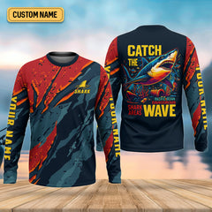 Maxcorners Catch The Wave Shark Fishing SPF Shirt, Mens Fishing Shirts Long Sleeve, Gift For Fisherman