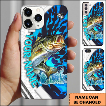 Maxcorners Fishing White Scale Water Splash Multicolor Options Personalized Name Phone Case (12 Fish Species)