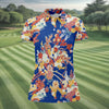 Maxcorners Royal Blue Japanese Floral Pattern Golf Shirt, Women’s Golf Polo, Ladies Golf Tops LM1507