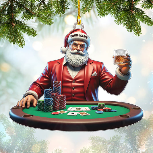 Maxcorners Personalized Poker Santa Ornament, Custom Santa Poker Ornament, Poker Christmas Ornaments, Gift For Gambler Lover