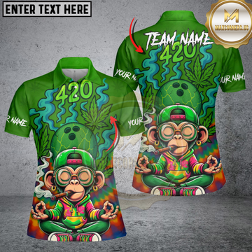 Maxcorners Bowling 420 Funny Monkey Personalized Name 3D Shirt For Women