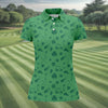 Maxcorners Dark Green Golf Items Seamless Pattern St. Patrick’s Day Shamrock Golf Shirt, Women's Golf Tops, Ladies Golf Polos