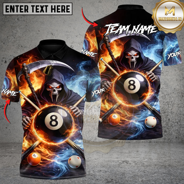 Maxcorners Billiard Ice Smoke & Fire Skull 8-Ball Personalized Name 3D Unisex Shirt