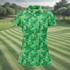 Maxcorners Shamrock St Patrick's Day Light Green Golf Shirt, Women's Golf Tops, Ladies Golf Polos, Women's Polo Shirt