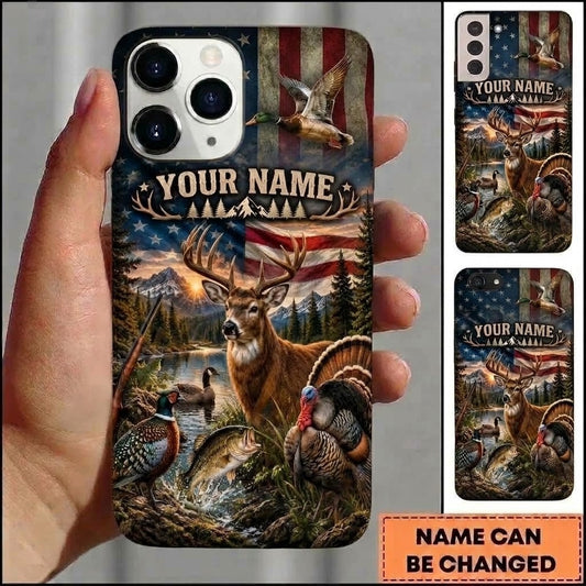 Maxcorners Hunting Deer Turkey Duck Fish US Flag Customized Name Phone Case