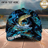 Maxcorners Fishing Black Aqua Marble Water Splash Personalized Name 3D Cap (12 Fish Species)