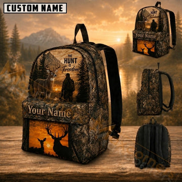 Maxcorners Hunting The Hunt Is Freedom Buck Sunset Mountain Camo Custom Name 3D Backpack